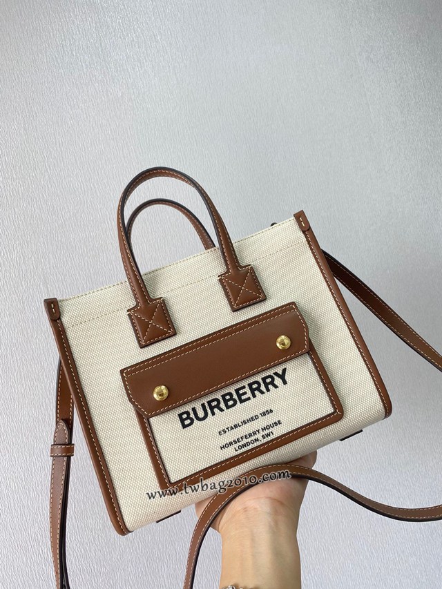 Burberry專門店新款小號雙色帆布freya芙蕾包 巴寶莉手提精製托特包購物包 yxb1283